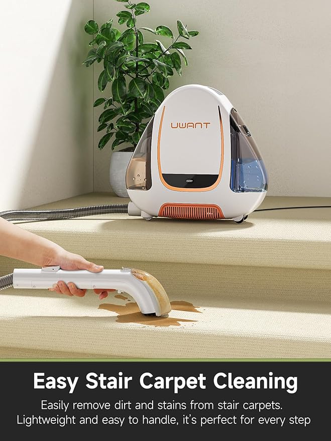 uwant Portable Carpet &amp Upholstery Cleaner Machine 15Kpa Powerful Suction Small Handheld Cleaner Carpet Shampooer for Rug Couch Furniture Pet Stains Car Auto Detailer B100 White and Orang
