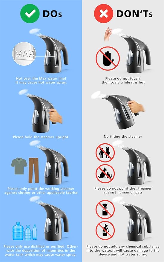 HiLIFE Steamer for Clothes Portable Handheld Design 240ml Big Capacity 700W Strong Penetrating Steam Removes Wrinkle for Home Office(ONLY FOR 120V)-Black
