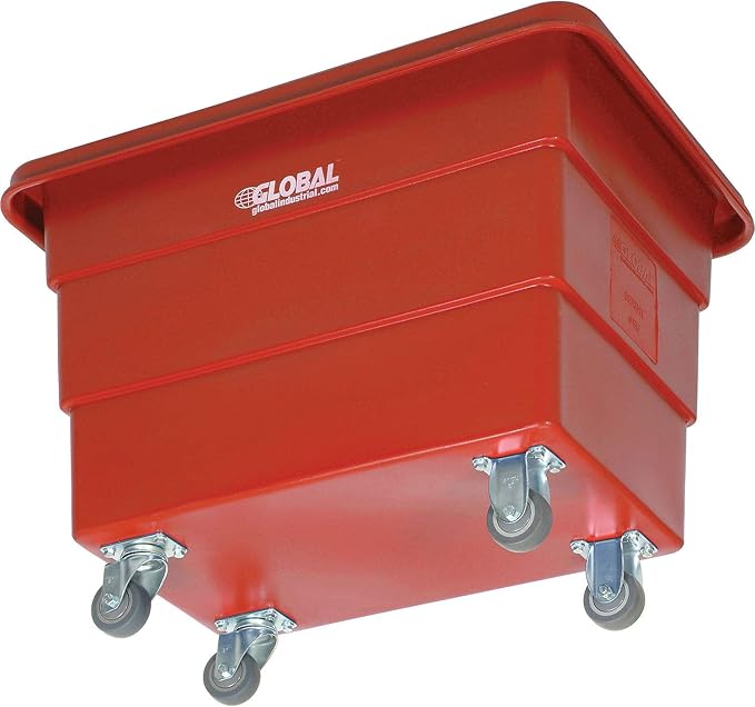 Global Industrial 6 Bushel Plastic Bulk Box Truck Direct Mount Base 500 lbs. Capacity 3 Non-Maring Rubber Casters Red 33-2/5L x 23 W x 24-1/2H