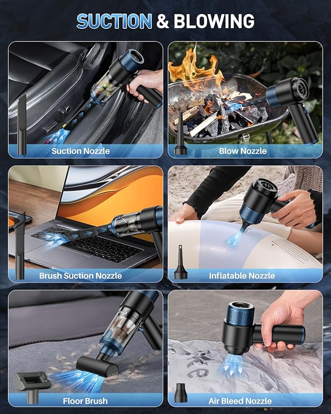 EYYA Handheld Car Vacuum Cleaner Cordless 15000PA High Power Vacuum &amp Air Duster 4-in-1 Portable Mini Vacuum with LED Light Hand Held Vacuum Cleaner for Car Home Office