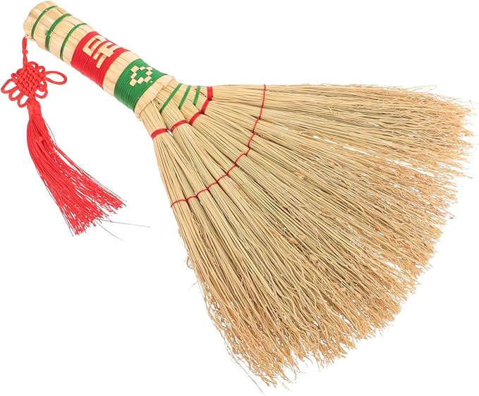 MERRYHAPY Handmade Small Bed Broom with Red Handle Straw Manual Hand Brush for Sofa Car and Desktop Cleaning Household Sweeping Accessory for Indoor Use