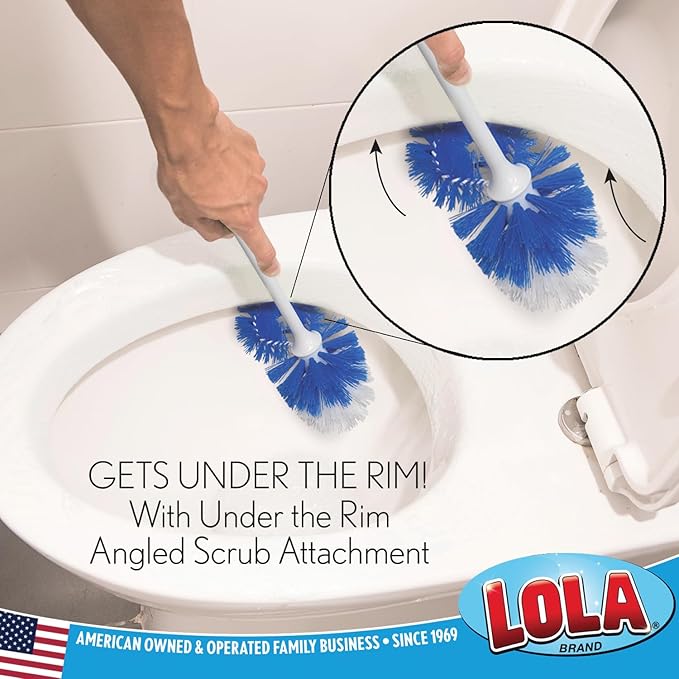 LOLA Classic Toilet Brush w/Under-The-Rim Scrubber 24 Pack Deep Cleans The Entire Toilet Bowl Non-Slip Handle w/Rubber Comfort Grip