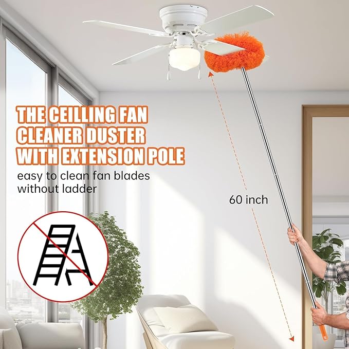 Ceiling Fan Cleaner Duster with 60 inch Extension Pole Dusters for Cleaning High Ceiling Fan Blades Dusters Kit with Storage Bag Cleaning Tools for Families (14pcs)