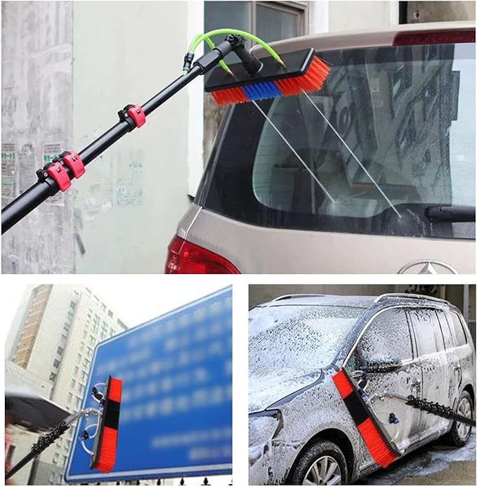 Solar Panel Cleaning Kit Water Fed Water Fed Brush Free Positioning Height Solar Panel Cleaning Rotating Brush and Pole Kit Perfect for Cleaning Photovoltaic and Solar Panels.