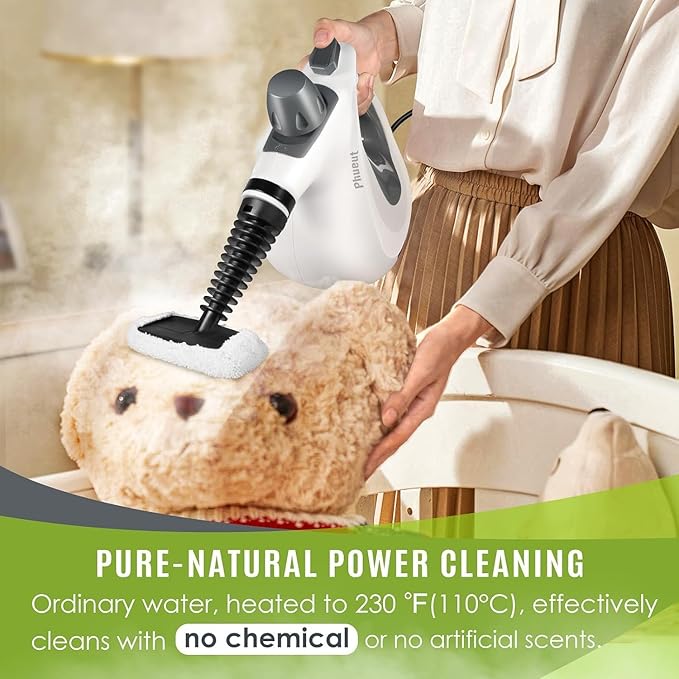 Pressurized Handheld Multi-Surface Natural Steam Cleaner with 12 pcs Accessories Multi-Purpose Steamer for Home Use Steamer for Cleaning Floor Upholstery Grout and Car (Grey)