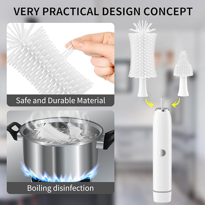Electric Baby Bottle Brush Set with Rechargeable Electric Bottle Brush Cleaner and Silicone Bottle Brushes and Straw Brush CleanerWaterproof Travel Bottle BrushMagnetic Suction Charging 1800mAh
