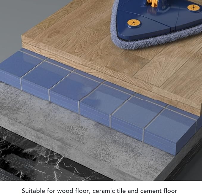 Adjustable Triangular Mop | 360° Rotating Head for Ceilings / Walls / Corners | Long Handle Mop for Difficult - to - Access Areas | Hand Wash Included Microfiber Pad