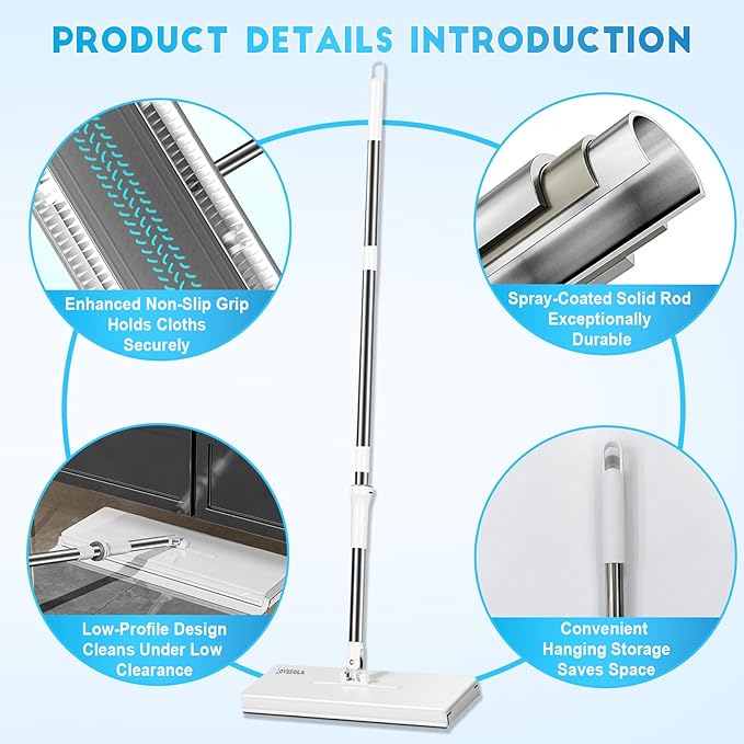 Snap Grip Mop Cloth Changing Mop Zero Touch Lazy Mopa with Automatic Cloth Changing Wet &amp Dry Dust Mopping for Hardwood Vinyl Laminate Tile Includes 20 Dry Pads Home Cleaning Essential (Wh