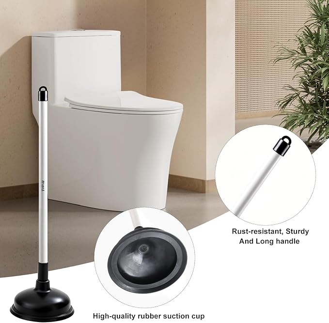 Toilet Brush with Plunger Set Black Plastic 2 Piece Bathroom Cleaning Tool Kit with Holder