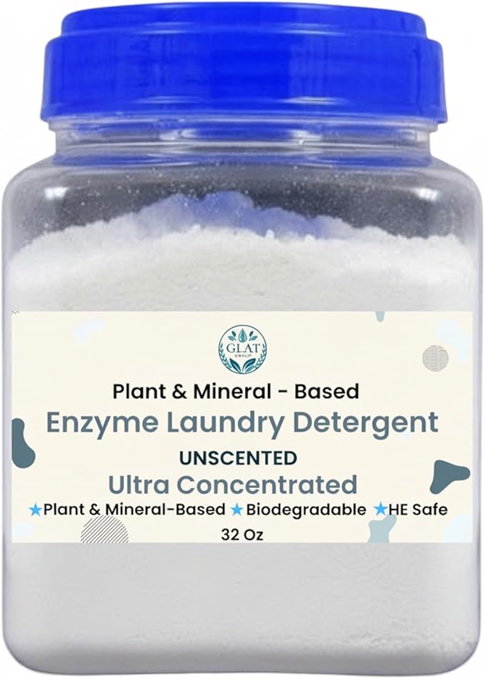 Ultra-Concentrated Enzyme Laundry Detergent - Unscented | Plant &amp Mineral-Based Stain Remover Odor Eliminator | Safe for Sensitive Skin Biodegradable HE Compatible | 32 oz