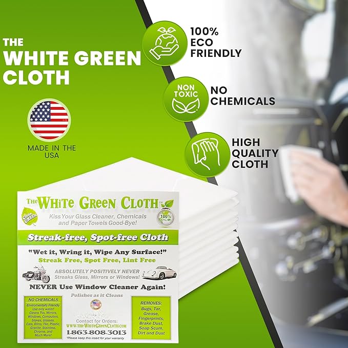 10-Pack Reusable Cleaning Cloths for Streak-Free Windows Mirrors &amp All-Purpose Cleaning – Chemical-Free Absorbent Non-Abrasive 16 x 16 White Cleaning Rags Made in The USA