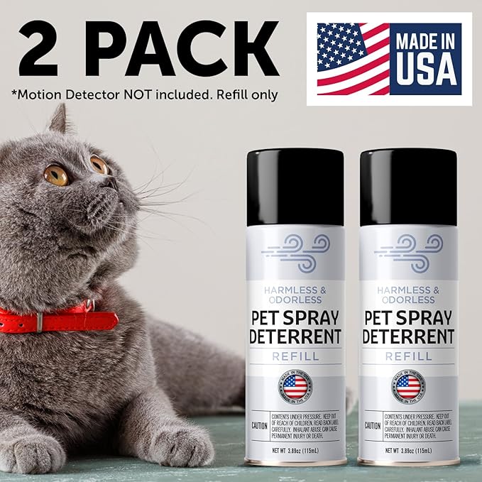 Compatible Refill for PetSafe SSSCat Motion Sensor Device [2 Pack] Gentle Pet Training Aid for Home Boundaries – Non-VOC Family-Safe Spray – Made in The USA. Holds about 75-100 Sprays Per Can
