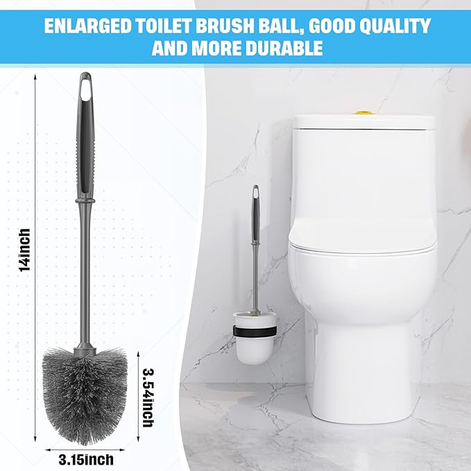 24 Pack Toilet Brush Bulk Commercial Heavy Duty Professional Toilet Bowl Cleaning Brush for Bathroom Restroom Maintenance Cleaning Supplies (14 InchGrey)