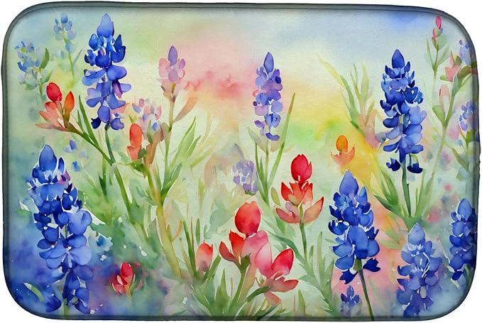 Caroline's Treasures DAC1708DDM Texas Bluebonnets in Watercolor Dish Drying Mat Absorbent Dish Drying Mat Pad for Kitchen Counter Dish Drainer Mat for Countertop 14 x 21 Multicolor