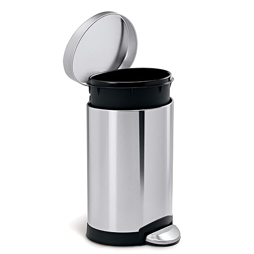 simplehuman 6 Liter / 1.6 Gallon Semi-Round Bathroom Step Trash Can Brushed Stainless Steel
