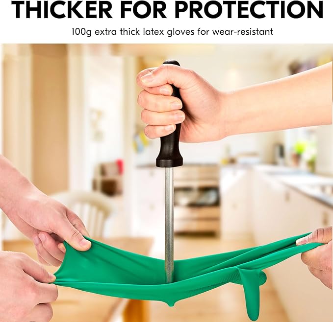 Vgo... 10-Pairs Reusable Household Gloves Rubber Dishwashing gloves Extra Thickness Long Sleeves Kitchen Cleaning Working Painting Gardening Pet Care (Size XL Green HH4601)