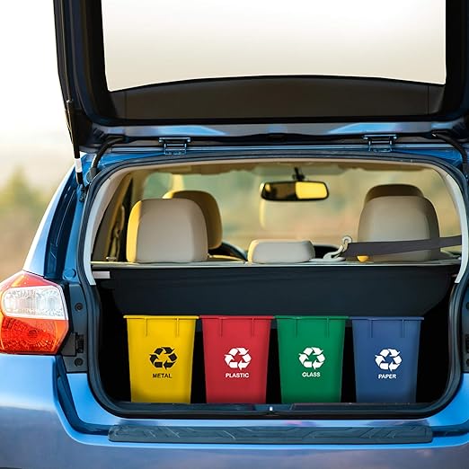 Acrimet Wastebasket Bin for Recycling 3.25 Gallon/13 Quart/12 Liter (Made of Plastic) (Metal/Yellow Paper/Blue Glass/Green Plastic/Red) (Set of 4)