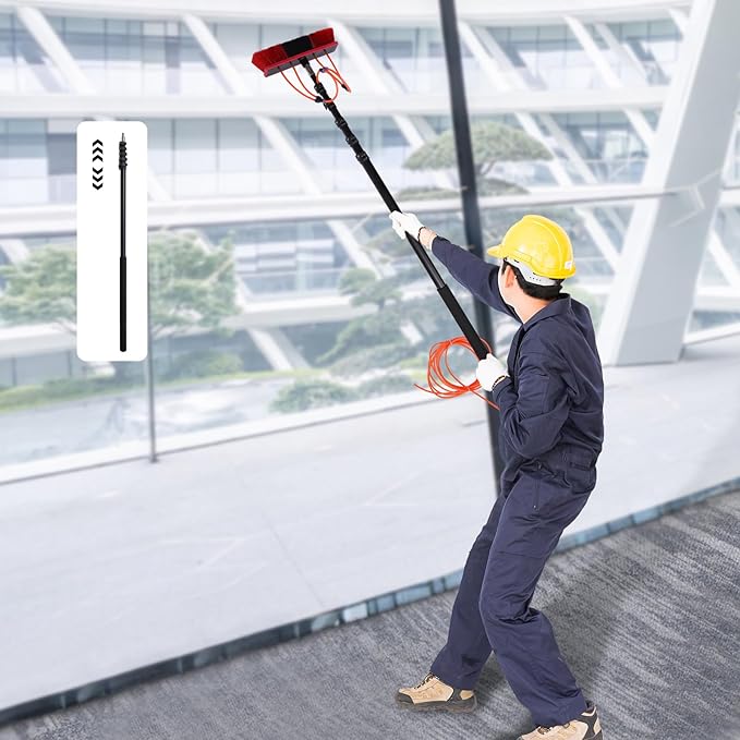 Water Fed Pole Kit Telescopic Water Brush with 20ft Pole 20 Ft Water Fed Cleaning System Aluminum Alloy Outdoor Window Cleaner for Roof Solar Panel Window Gutter (20ft)