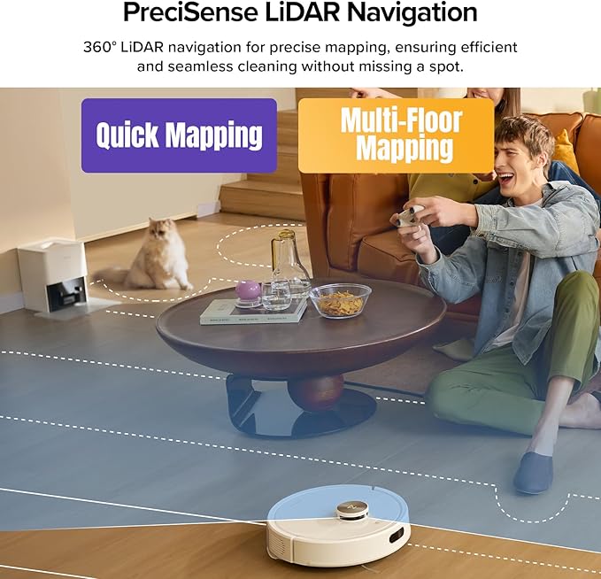 roborock Q7 M5+ Robot Vacuum and Mop Upgraded from Q5 Max+ Up to 7-9 Weeks Self-Empty 10000Pa Suction Dual Anti-Tangle System for Pet Hair &amp Carpet PreciSense LiDAR Navigation App Control W