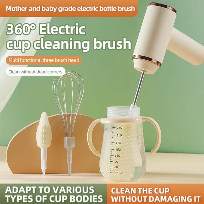 Electric Infant Bottle Brush Set Pace Motor 360 Rotation Silicone Bristles 12Inch Profound Cleanser Rechargeable
