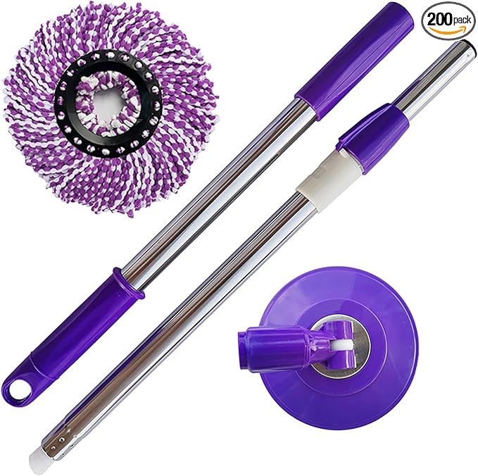 Spin Mop Replacement Handle 47.6-inch 360 Degrees Rotating Telescopic Replacement Mop Stick with Robust Reinforced Plastic Disc for Spin Mop Bucket Cleaning System (Plastic DiscPurple)