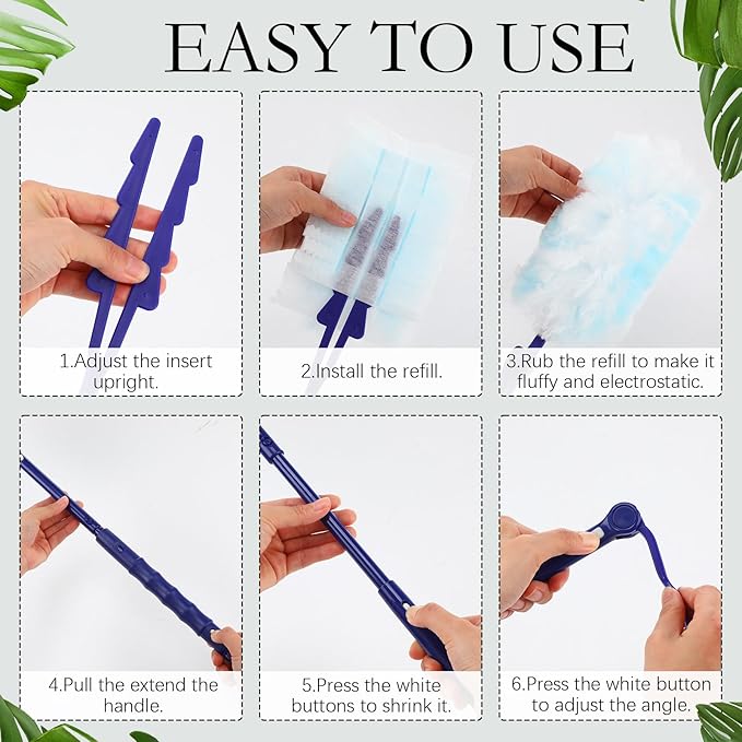 Maxcheck 180 Pcs 180° Disposable Dusters Refills Thickened Degree Heavy Duty Dusters Replacement Head with 3 Handles for Furniture Ceiling Cleaning(Blue White)