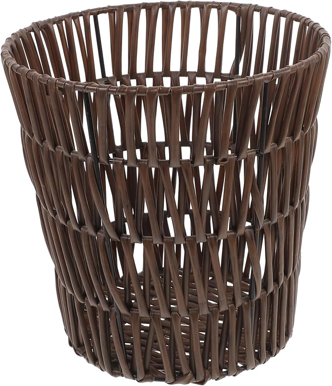 Happyyami Woven Waste Basket Multi Functional Storage Holder for Clothes and Sundries Rustic Design Small Laundry Basket for Home Organization