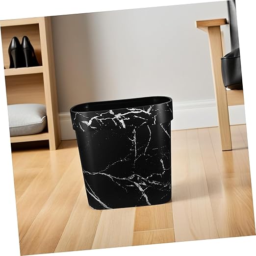 Cabilock Narrow Marble Pattern Trash Can Oval Shaped Plastic Wastebasket for Bathroom Kitchen and Bedroom Lidless Design for Quick Disposal and Elegant Rubbish Bin