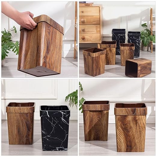 SUPVOX Wood Grain Trash Can 8l Small Wastebasket with Recessed Handle Imitation Wood Texture Kitchen and Bathroom Rubbish Bin for Home and Office Use