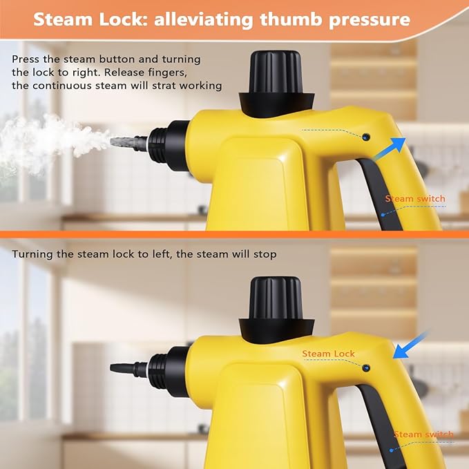 Pressurized Steam Cleaner Handheld Multi-Surface Steamer with 11 Accessories &amp Steam Lock 350ml Tank for Home Car Kitchen Bathroom Windows – Chemical-Free Deep Cleaning
