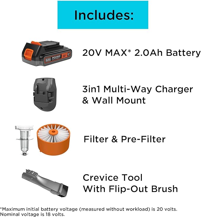 BLACK+DECKER Cordless Vacuum Powerseries Extreme Stick Vacuum Cordless Rechargeable Interchangeable Floorhead with Crevice Attachment 3 Speed Control Lightweight Blue (BSV2020G)