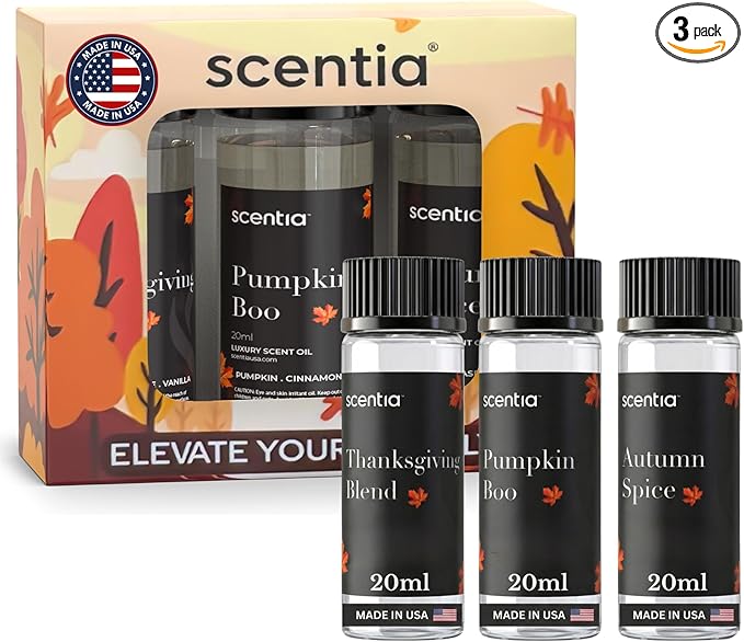 Scentia Pumpkin Vanilla Bakery Aromatherapy Diffuser Oil Collection – Essential Oil Blend for Candles Home &amp DIY Cozy Scents 3x20ml Discovery Set