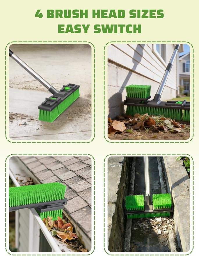 18”/45cm Large Wide Adjustable Heavy Duty Outdoor Push Broom Stiff Brush Head with 4 Section Threaded Handle 60/152cm for Warehouse Driveway Garage Patio Sidewalk Floor Dirt Workshop Deck Cleaning