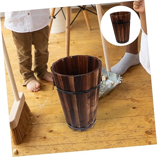 NUOBESTY Rustic Wooden Trash Can Sized Waste Basket with Handle for Bedroom Living Room Office Versatile Storage for Home