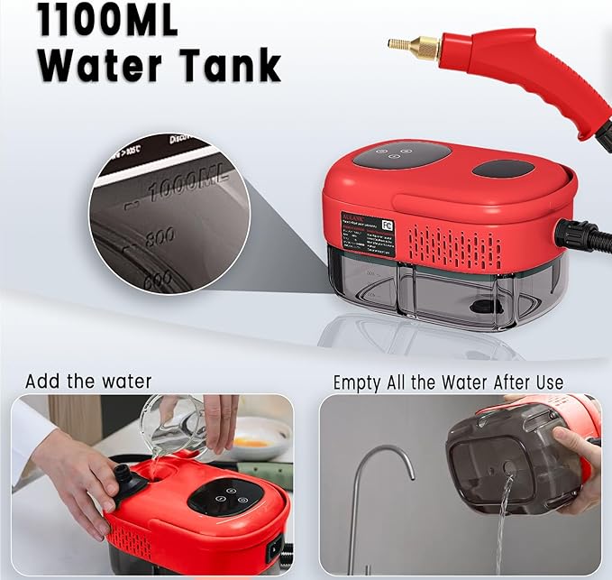 2500W Handheld Steam CleanerPortable Car Steamer For Auto DetailingHigh-Temperature and Pressure Steam Cleaner For Home Steam Cleaning Machine for FurnitureKitchenGroutFloorTile (5-Red)