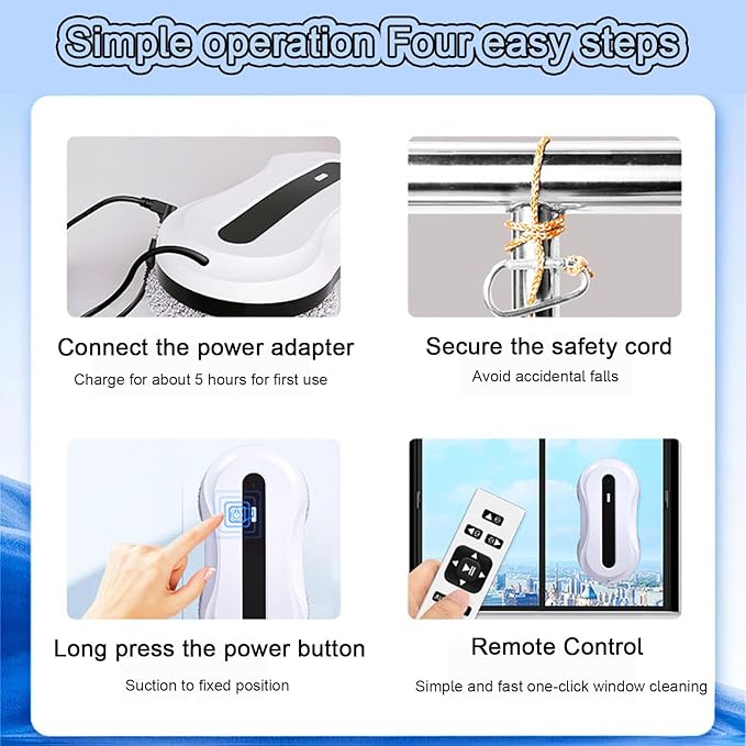 Window Cleaner Robot Automatic Window Cleaning Robot with Water Spray Electric Intelligent Robot Window Cleaner Glass Cleaning with Remote Control 5600Pa SuctionBlack