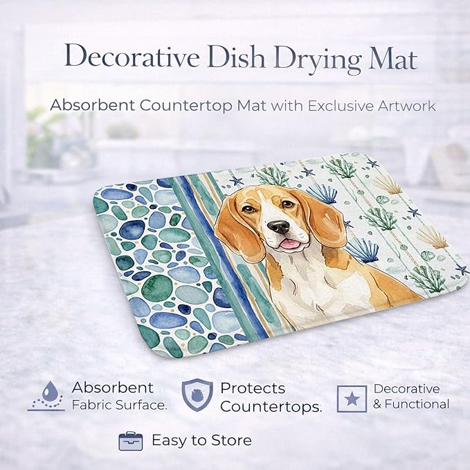 Caroline's Treasures Lemon and White Beagle Coastal Sea Glass Dish Drying Mat Absorbent Dish Drying Mat Pad for Kitchen Counter Dish Drainer Mat for Countertop 14 x 21 Multicolor