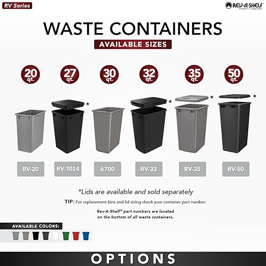 Rev-A-Shelf 30 qt. Silver Polymer Replacement Waste Container Pullouts