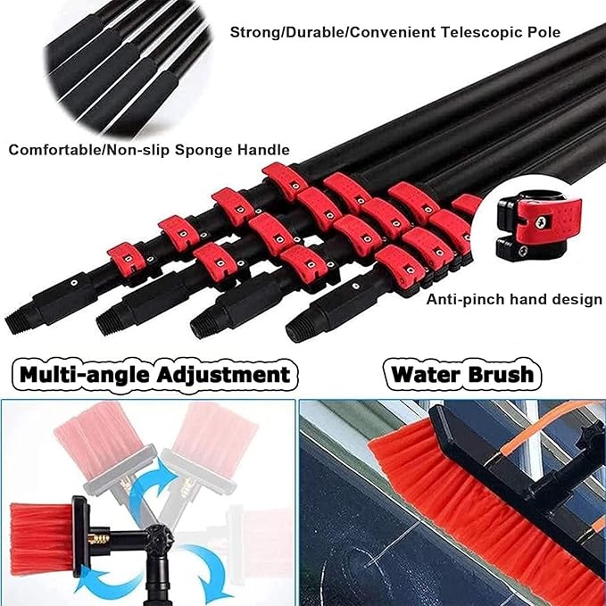Window Cleaning Pole Cleaner Kit 3.6M-12M Hose Pole Cleaning Brush Equipment Extendable Outdoor Cleaning Tools Photovoltaic and Solar Panels (55cmbrush 18FT/5.4M)