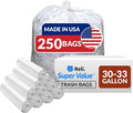 Reli. 30-33 Gallon Trash Bags Heavy Duty | 250 Count Bulk | Clear Large Trash Bags 30+ 32 Gallon | Made in USA