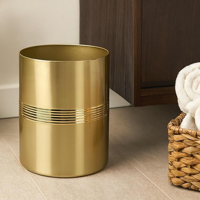 nu steel Jewel Decorative Stainless Steel Small Trash Can Wastebasket Garbage Container Bin for Bathrooms Powder Rooms Kitchens Home Offices - Gold Finish