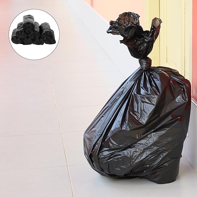 VILLCASE 200pcs Thick Black Disposable Garbage Bags Pe Strong Trash Bags for Portable Toilets and Kitchen Use Heavy Duty Waste Liners for Camping Bathroom and Outdoor Cleanup