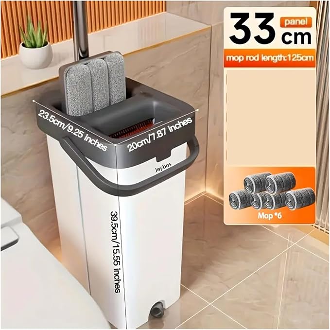 Set Flat Floor with Bucket 33cm Washable Microfiber Wet&ampDry System Cleaning House Mops Home Living Room Tool(33cm-Bucket-6-Mop)