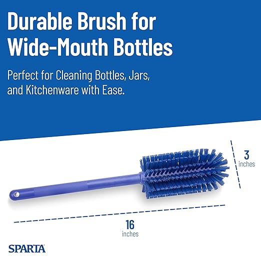 SPARTA Large Water Bottle Brush Ideal for Wide-Mouth Jars Bottles and Tumblers Dishwashing Tool with Handle for Home and Commercial Kitchens Plastic 16 Inches Blue