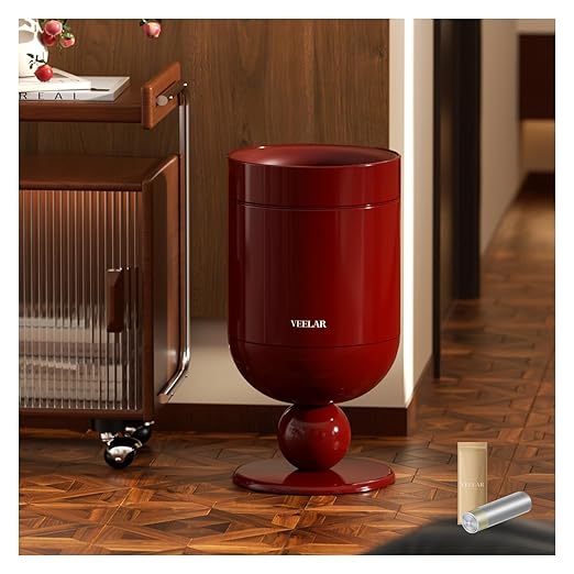 Bathroom Metal Trash Can 4 Gallon (15 L) Garbage Can Lid-Free Trash Bin for Bedroom Office Living Room (Burgundy Top Open)