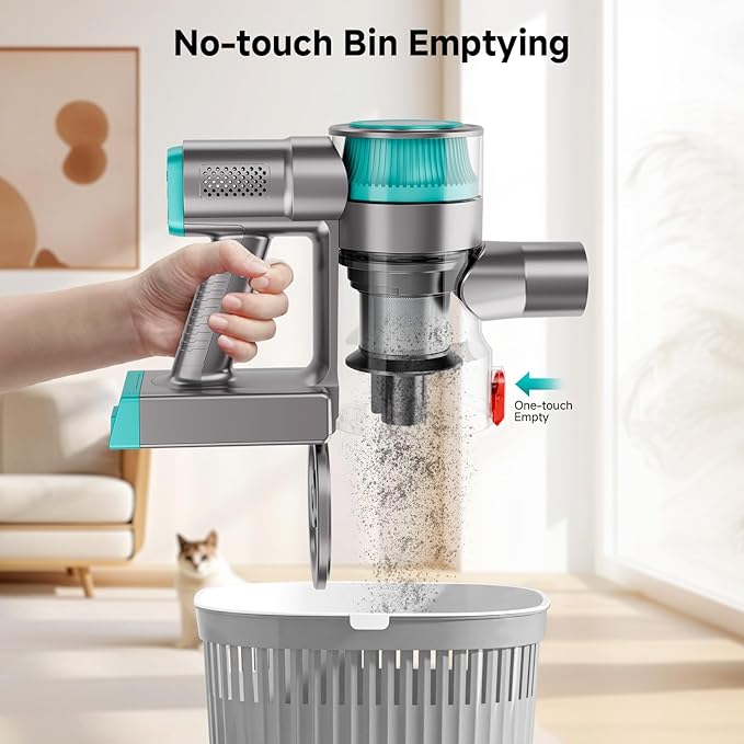Cordless Vacuum Cleaner Powerful Stick Vacuum Cleaner for Home with Rechargeable Battery 6-in-1 Lightweight Handheld Vacuum 45 Mins Runtime for Hardfloor &amp Carpets Pet Hair (Green)
