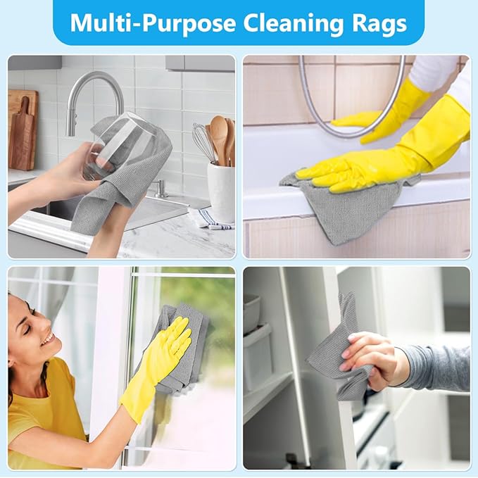 GLIMGLINT Cleaning Rags 100 Pack Microfiber Cleaning Cloth Lint-Free Ultra Absorbent Reusable Paper Towels for Home Kitchen Car Garage or Shop Dish Rags 11 x 9 Grey