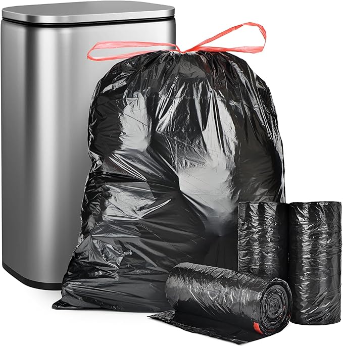 15-18 Gallon Black Trash Bags with Drawstring (102 Count) Fit 16 17 Gal High Density Large Garbage Bags Strong Plastic Trash Can Liners for Kitchen Lawn Commercial