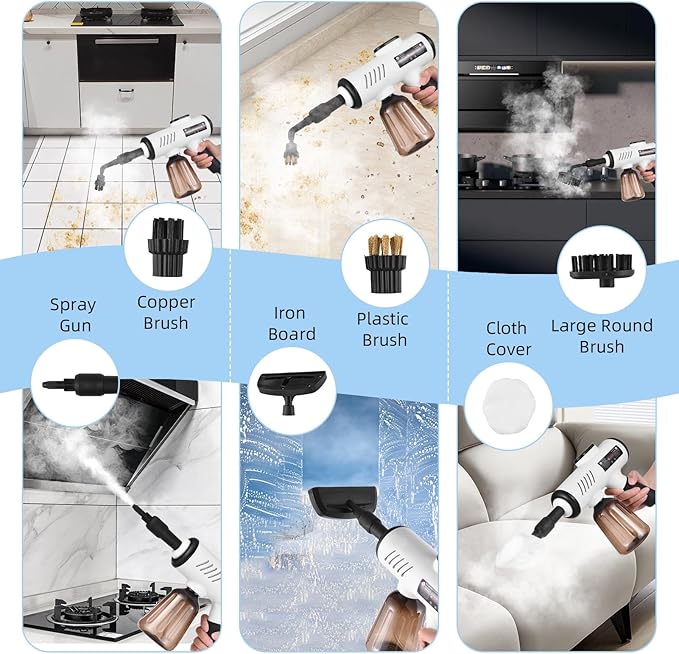 Handheld Steam Cleaner 1500W Portable Steamer for Cleaning with 600ml Removable Tank &amp 7 Accessories - Adjustable 3-Temperature Control Fast Heating &amp Deep Cleaning for Home (US plug)