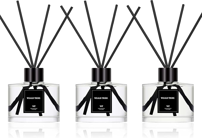 Reed Diffuser Set of 3 for Bathroom Shelf Decor Sticks Diffuser with Essential Oils Included | Lavender &amp Fir &amp EucalyptusJasmine &amp LilySandalwood Cashmere Rose Scent(1.7 fl oz/Pack) |